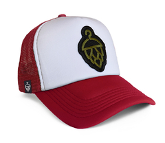 Caja Nabirreña - Gorra Trucker Blanca y Bordo con Logo Verde Muzgo