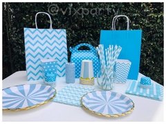 Bolsa de Papel Chevron Azul Claro Mediana con Asas x3 unidades - comprar online