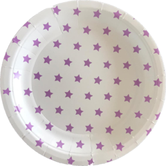 Plato de Papel Estrellas Lila Pequeño x6 Unidades