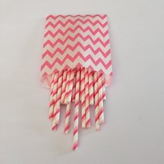 Pitillos de Papel Rosado en Dos Tonos con Rayas Diagonales Chevron x25 unidades - comprar online