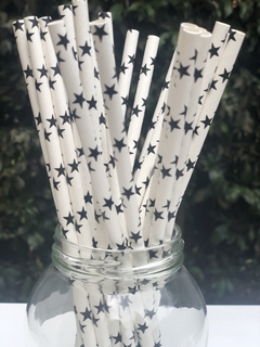 Pitillos de Papel Blanco con Estrellas Negras x25 unidades