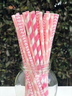 Pitillos de Papel Rosado Claro con Puntos Blancos x25 unidades - comprar online