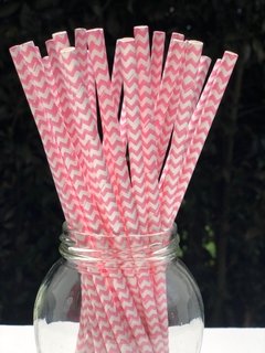 Pitillos de Papel Rosado Chevron x25 unidades