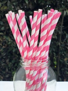 Pitillos de Papel Rosado Intenso a Rayas x25 unidades