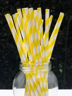 Pitillos de Papel Amarillo con Rayas Blancas x25 unidades