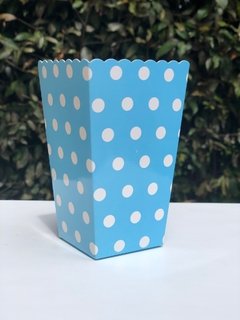 Caja Crispetera Azul con Puntos Blancos x10 unidades