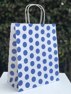 Bolsa de Papel Puntos Azul Oscuro Mediana con Asas x3 unidades