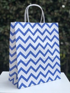 Bolsa de Papel Chevron Azul Oscuro Mediana con Asas x3 unidades