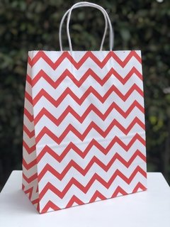 Bolsa de Papel Chevron Rojo Mediana con Asas x3 unidades