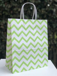 Bolsa de Papel Mediana con Asas Verde Chevron x3 unidades