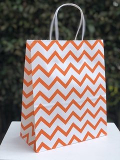 Bolsa de Papel Chevron Naranja Mediana con Asas x3 unidades