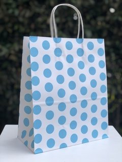 Bolsa de Papel Puntos Azul Celeste Mediana con Asas x3 unidades