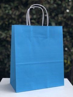 Bolsa de Papel Azul Claro Mediana con Asas x3 unidades