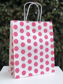 Bolsa de Papel Rosado Puntos Mediana con Asas x3 unidades