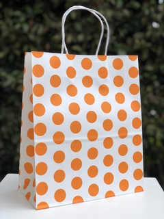 Bolsa de Papel Puntos Naranja Mediana con Asas x3 unidades