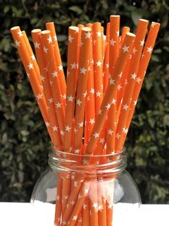 Pitillos de Papel Naranja con Estrellas x25 unidades