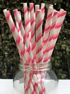 Pitillos de Papel Rosado en Dos Tonos con Rayas Diagonales Chevron x25 unidades