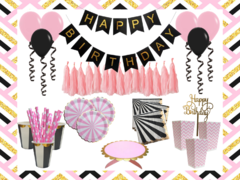 Party Kit Deluxe Rosado y Negro - Vix Party