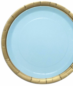 Plato de Papel Grande Azul Pastel con Borde Dorado x10 Unidades