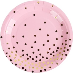 Plato de Papel Rosado con Puntos Dorados Pequeño x10 Unidades - comprar online