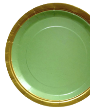 Plato de Papel Grande Verde Oliva con Borde Dorado x10 Unidades