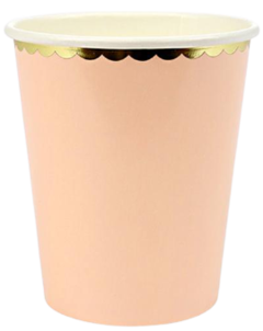 Vaso de Papel Durazno Pastel con Borde Dorado x10 unidades