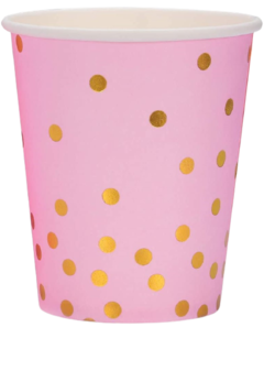 Vaso de Papel Rosado con Puntos Dorados x10 unidades - comprar online