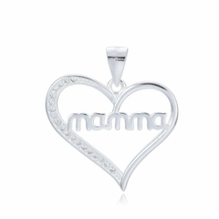 P608 -Dije Corazon Mama con cubics, Plata 925