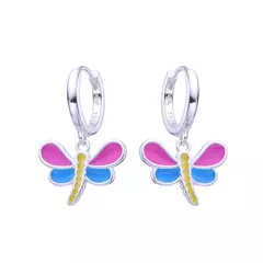 P524 - Aros Huggies Libelula esmaltados, pendientes, Plata 925