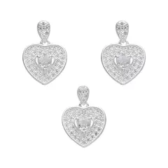 P929 - Conjunto Aros + Dije Corazon con cubics, Plata 925