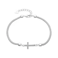 P1312 - Pulsera de Cruz con cubics, Plata 925