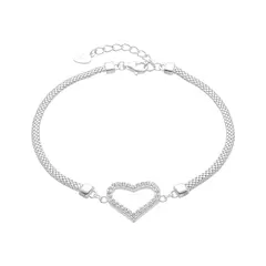 P1314 - Pulsera de Corazon con cubics, Plata 925