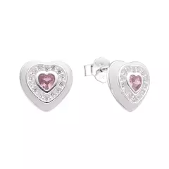 P1408 - Aros Corazon con cubics, Plata 925