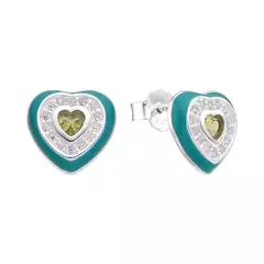 P1410 - Aros Corazon con cubics, Plata 925