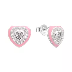 P1411 - Aros Corazon con cubics, Plata 925