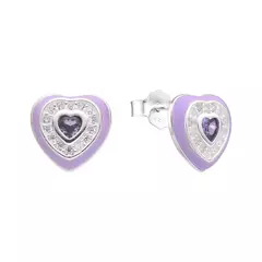 P1409 - Aros Corazon con cubics, Plata 925