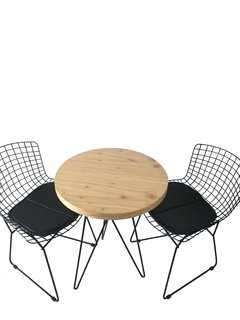 JUEGO DE MESA INDUSTRIAL Y 2 SILLAS BERTOIA (SET NEGRO)