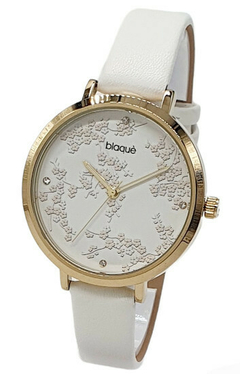 Reloj Blaquè BQ215BD para dama Malla de cuero blanco con dorado.