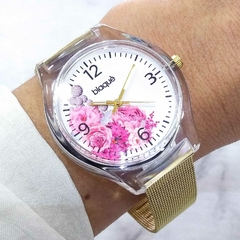 reloj blaquè dorado con flores