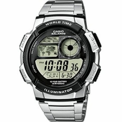 Reloj Casio AE1000WD-1A digital plateado world time malla de acero