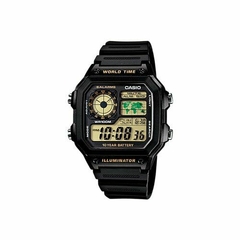 Reloj Casio AE1200WH-1B digital negro world time malla de acero en internet