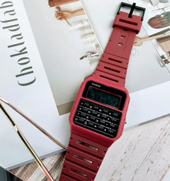 Reloj Casio CA53WF-4B Vintage data bank digital con Calculadora caucho rojo WR