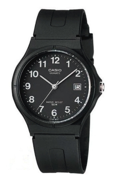 Reloj Casio MW59-1B malla de caucho negro caballero con calendario WR - comprar online