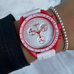 Reloj Feraud F5533RDC cronógrafo malla de caucho Blanca con caja Roja unisex