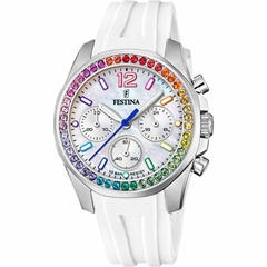 Reloj Festina Dama F20610.2 Rainbow sumergible malla de silicona cronógrafo con cubics