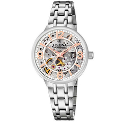 Reloj Festina Dama F20614.1 Skeleton sumergible malla de acero combinada caja transparente