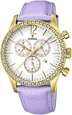 Reloj Festina F16605.3 para dama malla de cuero con calendario, cronógrafo con cubics