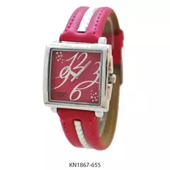 Reloj Knock Out KN1867-655 malla de cuero para dama rojo