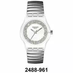 Reloj Knock Out KN2488-961 malla elastizable para dama plateado con glitter