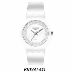 Reloj Knock Out KN8442-3 621 malla de caucho blanco con glitter para dama 40mm